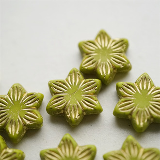 山葵绿色描金~六芒星别致款多角形捷克珠玻璃琉璃珠 16MM