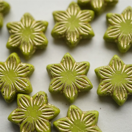 山葵绿色描金~六芒星别致款多角形捷克珠玻璃琉璃珠 16MM-2