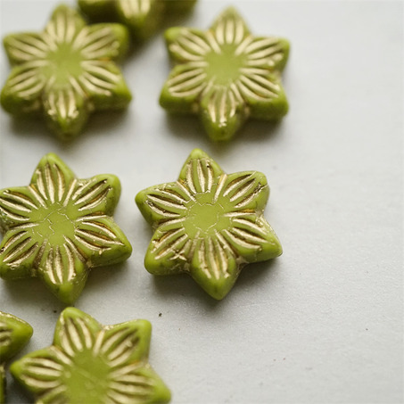 山葵绿色描金~六芒星别致款多角形捷克珠玻璃琉璃珠 16MM-3