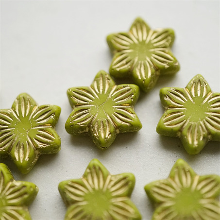 山葵绿色描金~六芒星别致款多角形捷克珠玻璃琉璃珠 16MM-4