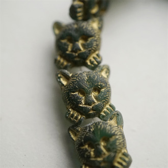 透色深墨绿描金~小猫托腮猫咪进口高定捷克珠玻璃琉璃 17MM