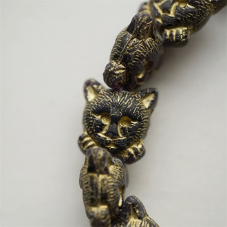 经典紫黑色描金~小猫托腮猫咪进口高定捷克珠玻璃琉璃 17MM