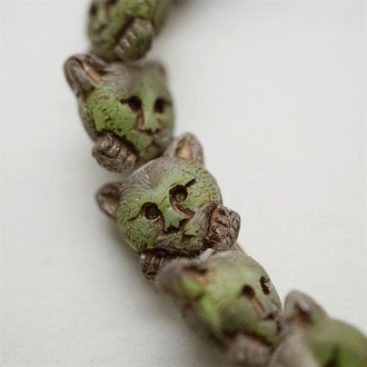 绿色夹心mix做旧描古铜金~小猫托腮猫咪进口高定捷克珠玻璃琉璃 17MM