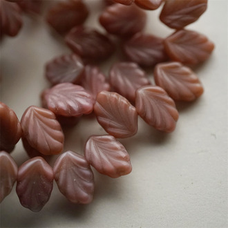粉色系渐变~别致侧孔小叶子捷克珠玻璃琉璃 12X8MM