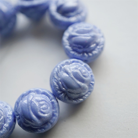 实色婴儿蓝光泽感~高定立体浮雕玫瑰捷克珠玻璃琉璃 18X15MM-2