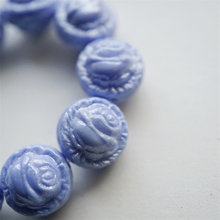 实色婴儿蓝光泽感~高定立体浮雕玫瑰捷克珠玻璃琉璃 18X15MM-3