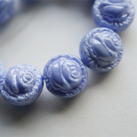 实色婴儿蓝光泽感~高定立体浮雕玫瑰捷克珠玻璃琉璃 18X15MM-4