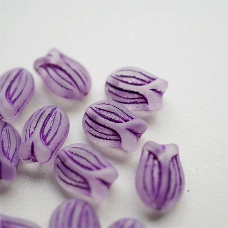 雾面哑光水晶紫色~新版造型郁金香捷克珠玻璃琉璃 16X11MM