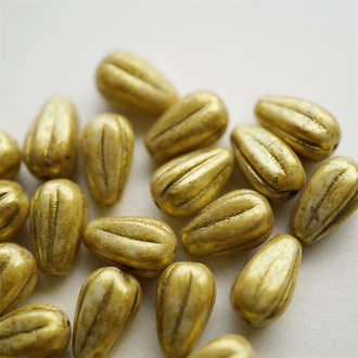 复古斑驳鎏金色~水滴南瓜珠捷克玻璃琉璃 13X8MM