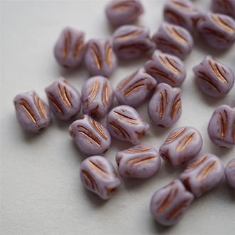 香芋紫描玫瑰金色~可爱迷你郁金香捷克珠玻璃琉璃 9X7MM