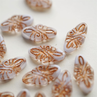 透明浅蓝mix玫瑰金色~绝美复古巴洛克直孔捷克珠玻璃琉璃 19x9mm