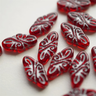 宝石红描银色~绝美复古巴洛克直孔捷克珠玻璃琉璃 19x9mm