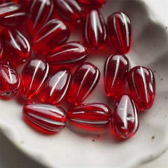 宝石红描银色~水滴南瓜珠捷克玻璃琉璃 13X8MM