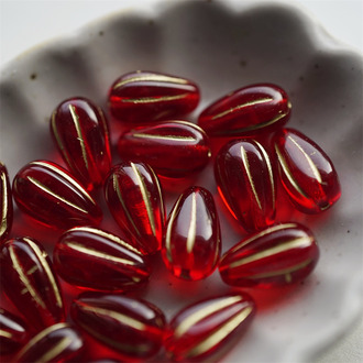经典宝石红描金色~水滴南瓜珠捷克玻璃琉璃 13X8MM