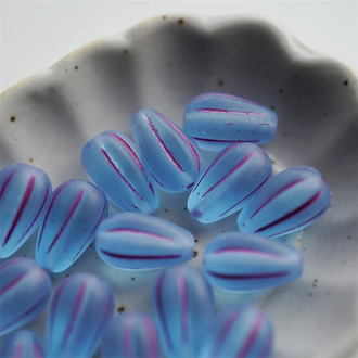 雾面蓝条纹紫~水滴南瓜珠捷克玻璃琉璃 13X8MM