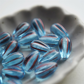 亮面海蓝条纹~水滴南瓜珠捷克玻璃琉璃 13X8MM