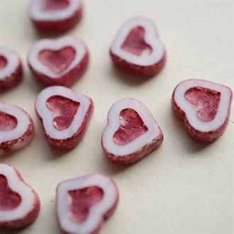 斑驳红白色~少女爱心捷克珠玻璃琉璃串珠 14X12MM