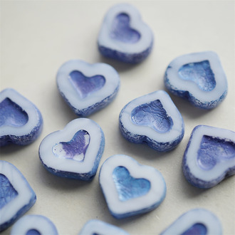 斑驳蓝白色~少女爱心捷克珠玻璃琉璃串珠 14X12MM