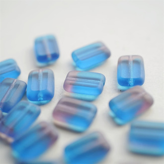 蓝紫粉渐变色透明感~做旧边框长方玻璃捷克珠琉璃 12X8MM