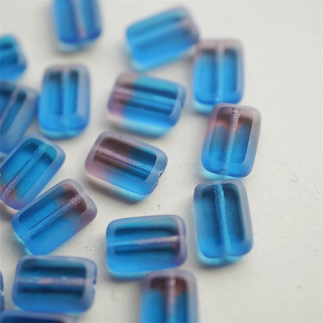 蓝紫粉渐变色透明感~做旧边框长方玻璃捷克珠琉璃 12X8MM-6