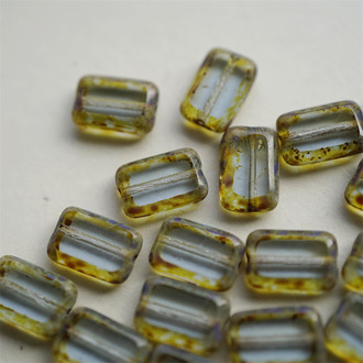 透水蓝斑驳毕加索~做旧边框长方玻璃捷克珠琉璃 12X8MM