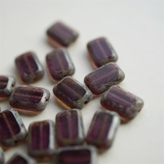 深葡萄紫毕加索做旧色~做旧边框长方玻璃捷克珠琉璃 12X8MM