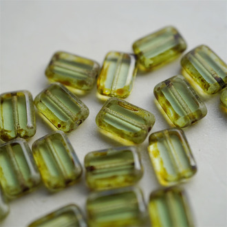 透水草绿斑驳毕加索~做旧边框长方玻璃捷克珠琉璃 12X8MM