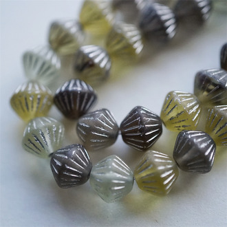 5枚入！雾面琥珀咖色银色mix色~菱形立体百搭捷克珠琉璃珠几何风串珠材料 10MM