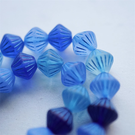 5枚入！MIX蓝色调~菱形立体百搭捷克珠琉璃珠几何风串珠材料 10MM-4