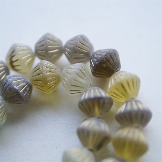 5枚入！雾面琥珀咖色描金色mix色~菱形立体百搭捷克珠琉璃珠几何风串珠材料 10MM