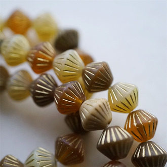 5枚入！雾面橘棕mix描金色~菱形立体百搭捷克珠琉璃珠几何风串珠材料 10MM