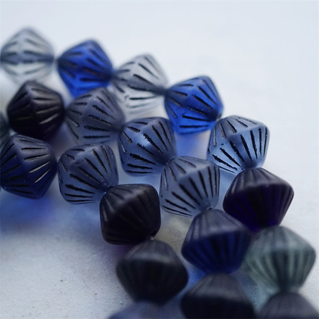 5枚入！雾面蓝色mix描黑色~菱形立体百搭捷克珠琉璃珠几何风串珠材料 10MM-3