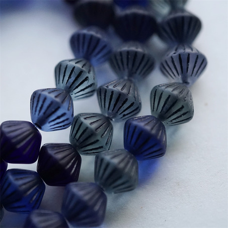 5枚入！雾面蓝色mix描黑色~菱形立体百搭捷克珠琉璃珠几何风串珠材料 10MM-5