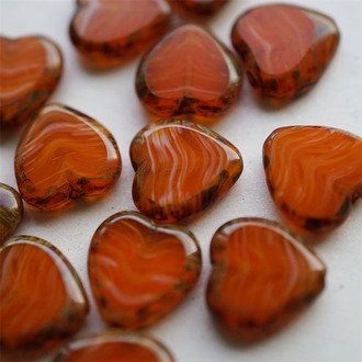 橘系毕加索边框~桃心复古少女边框爱心珠捷克玻璃琉璃珠 15MM