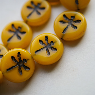 中橘色纯色描黑色~复古蜻蜓捷克珠玻璃珠琉璃 17MM