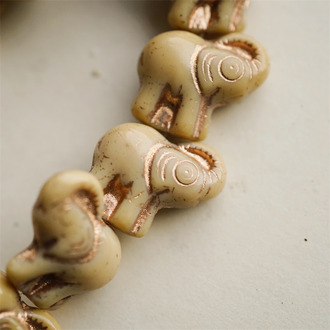 复古深红微渐变描金色~中华风新中式佛牌大象吉象捷克珠玻璃琉璃珠 21X20MM