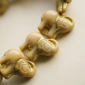 卡其色驼色描金色~中华风新中式佛牌大象吉象捷克珠玻璃琉璃珠 21X20MM