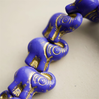 宝蓝色描金~中华风新中式佛牌大象吉象捷克珠玻璃琉璃珠 21X20MM
