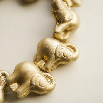 哑光金色~中华风新中式佛牌大象吉象捷克珠玻璃琉璃珠 21X20MM