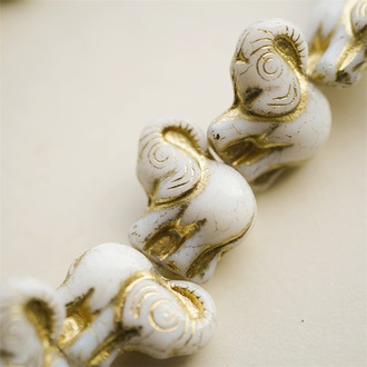 复古纯白色描金~中华风新中式佛牌大象吉象捷克珠玻璃琉璃珠 21X20MM