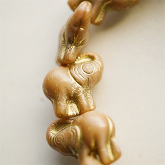 豆沙肉粉色描金色~中华风新中式佛牌大象吉象捷克珠玻璃琉璃珠 21X20MM