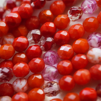 十枚混色入！红色系mix~切面枣形珠火磨珠捷克珠玻璃琉璃珠 8MM