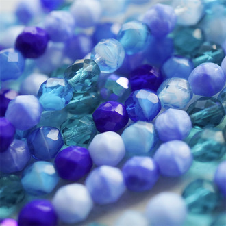 十枚混色入！蓝色系mix~切面枣形珠火磨珠捷克珠玻璃琉璃珠 8MM