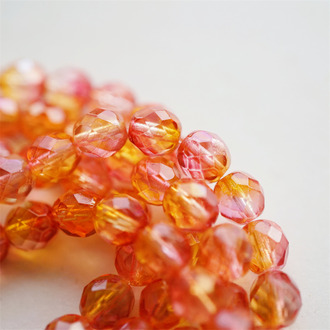 橘光流彩~切面枣形珠火磨珠捷克珠玻璃琉璃珠 8MM