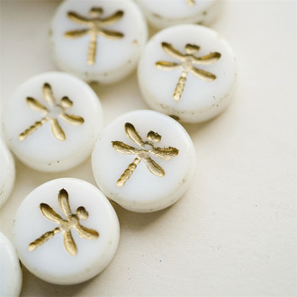 经典纯白色描金~复古蜻蜓捷克珠玻璃珠琉璃 17MM