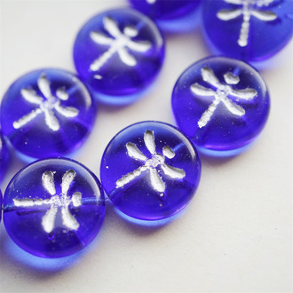 透蓝宝石色描银~复古蜻蜓捷克珠玻璃珠琉璃 17MM