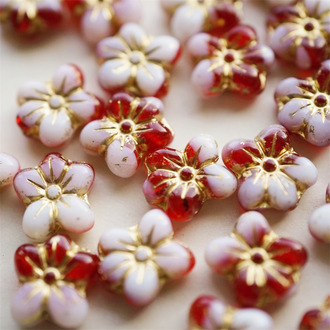 雪姬草莓奶油色~捷克珠小花花花朵琉璃珠玻璃珠DIY串珠材料 14MM