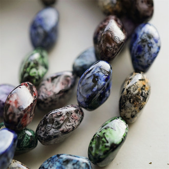 5枚入！MIX暗黑彩色系斑驳~异形扭扭四面立体梭形珠捷克珠玻璃琉璃珠 16X11MM