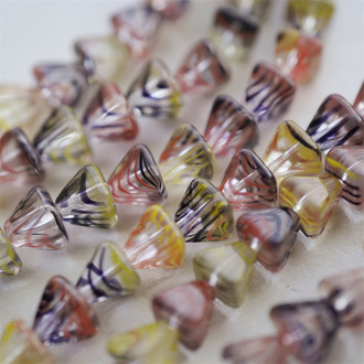 古董琉璃三彩条纹渐变mix~立体三角捷克珠玻璃琉璃珠 7X8MM