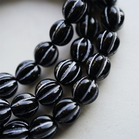 黑白拼色~常规南瓜珠玻璃琉璃珠串珠材料 10MM-3